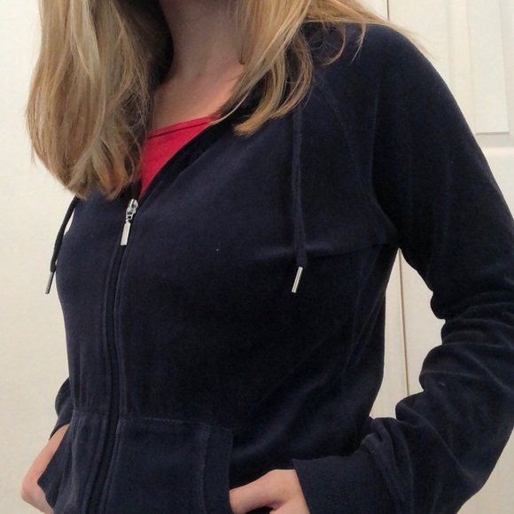 Velvet hooded Zip-up Sweatshirt Blue comfy lounge - Picture 2 of 6
